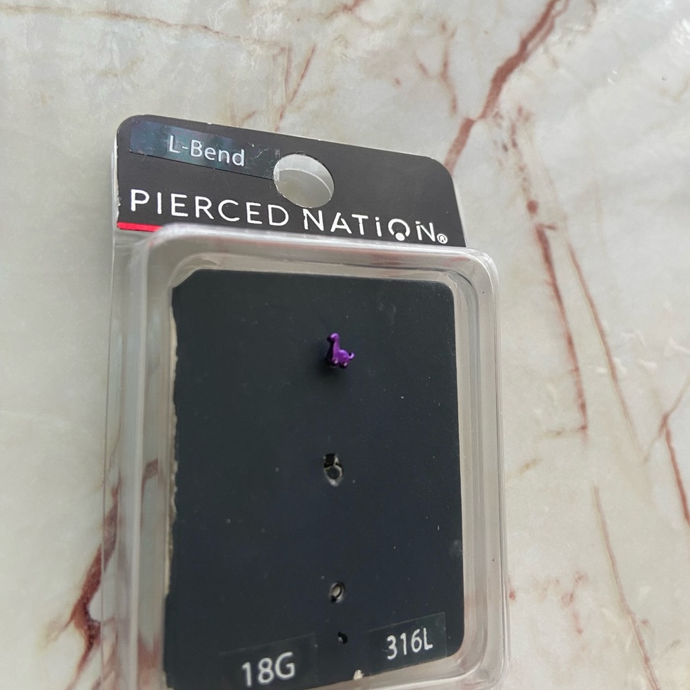 Purple L-bend Metal Dinosaur Nose Stud. 18g